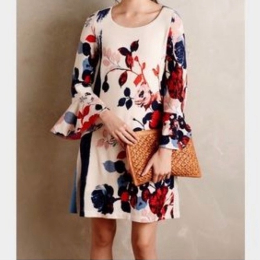 Anthropologie x Maeve women’s Anthousai floral knit bell sleeve dress, Medium